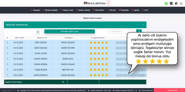 Güzellik salonu müşteri memnuniyet takibi